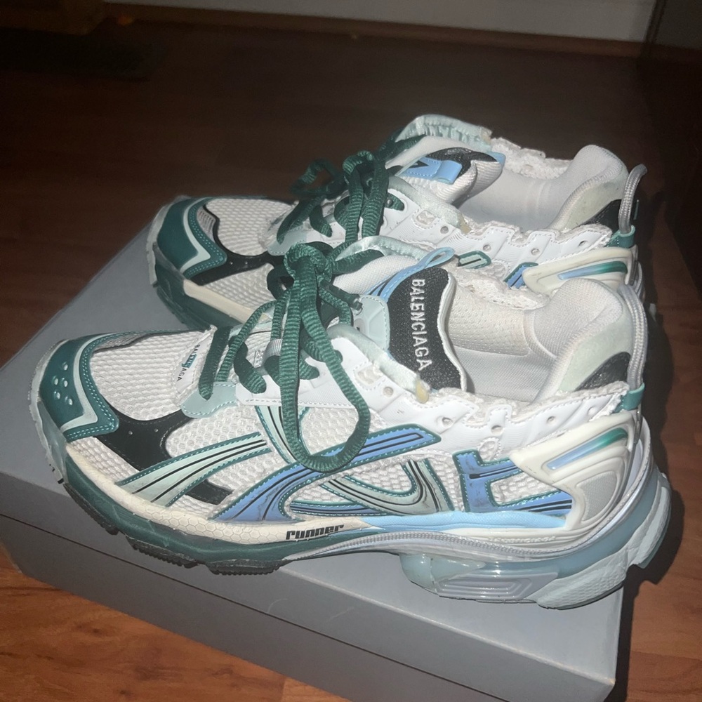 Balenciaga White and Blue Athletic Sneakers